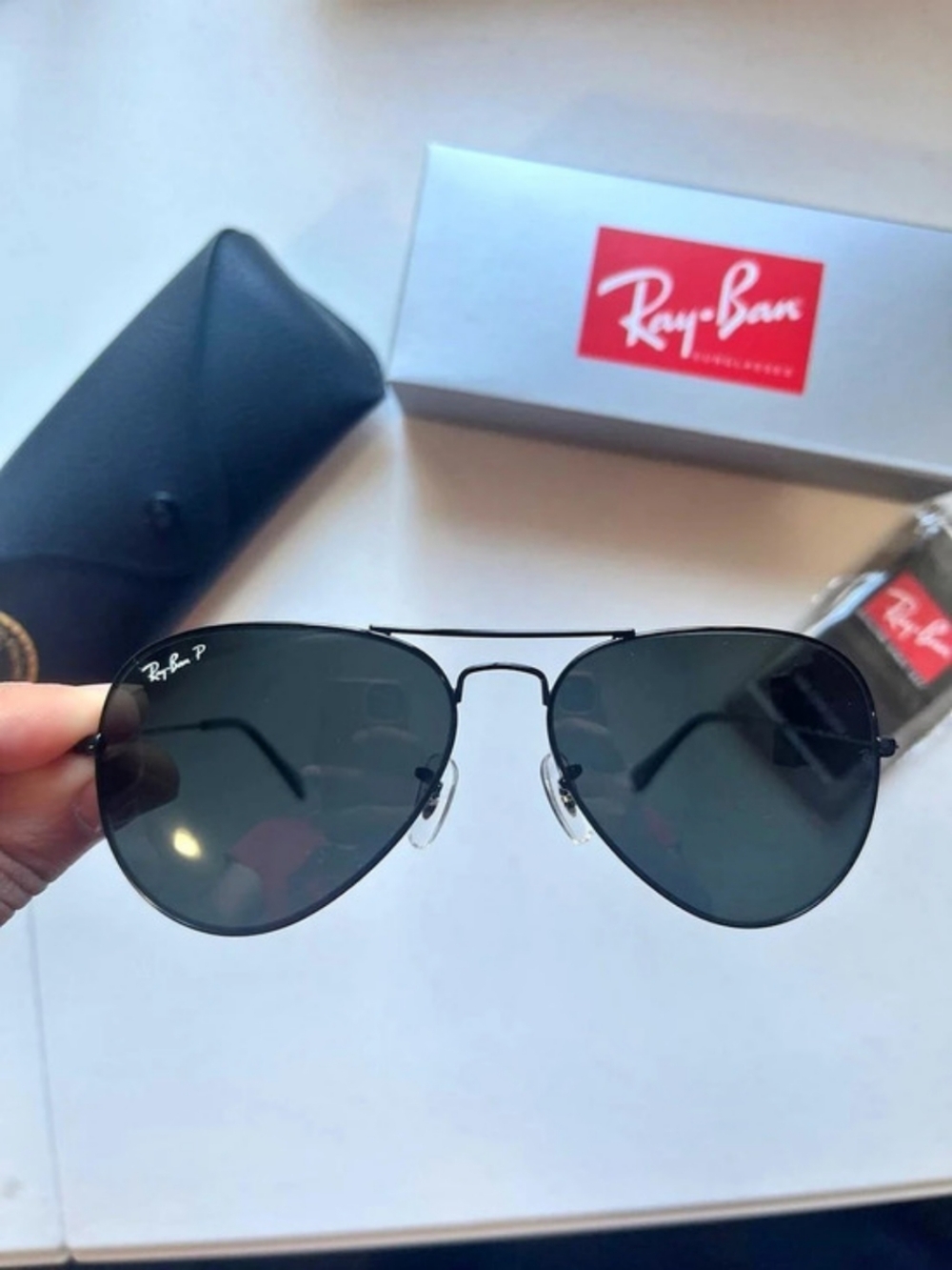 Ray-Ban RB3025 Aviator Large Metal Polarized Sunglasses Black & Blue